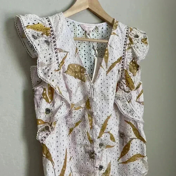 Ted Baker Adaale Cabana Ruffled Button Front Top - Picture 12 of 16